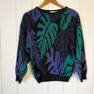 Vintage Felicia Sparkly Monstera Leaf Pattern Crewneck Sweater.